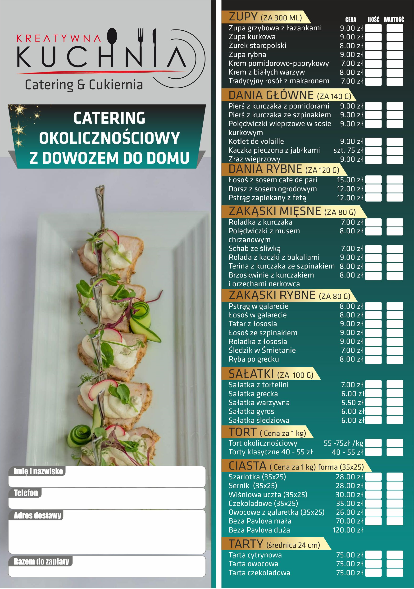 Menu Catering / Garmaż Kreatywna Kuchnia Catering okolicznościowy